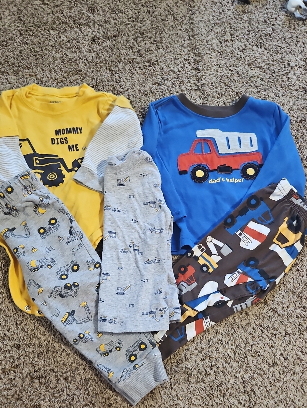 Toddler Construction Outfit, Long Sleeve Tee Abd Pajama Set